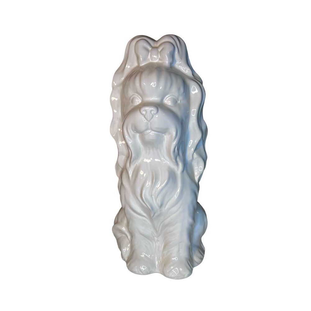 Shih Tzu Glazed Ceramic Decorative White Dog Statue 14” Tall New Without Tags